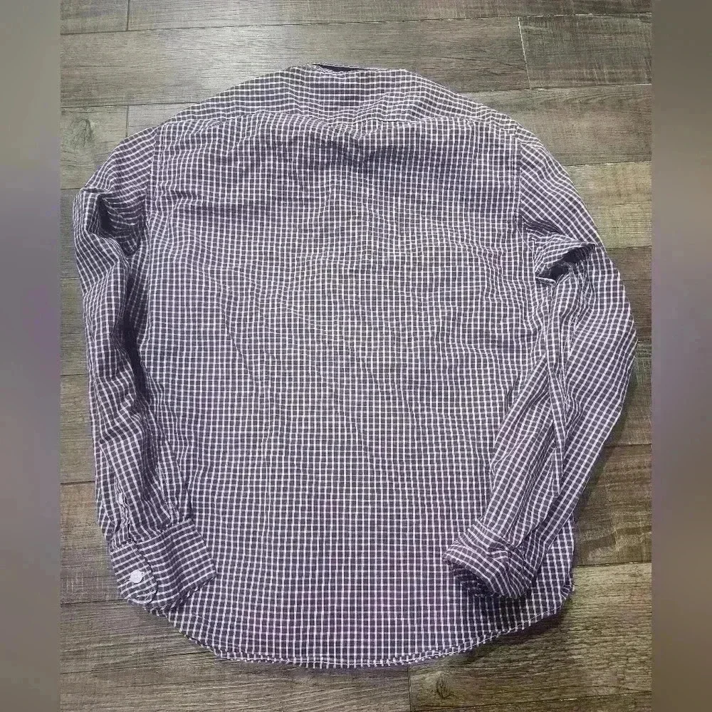 American Eagle Plaid Button Down- Large Vintage Fit Purple & White PLUM RED Y2K - Picture 5 of 6